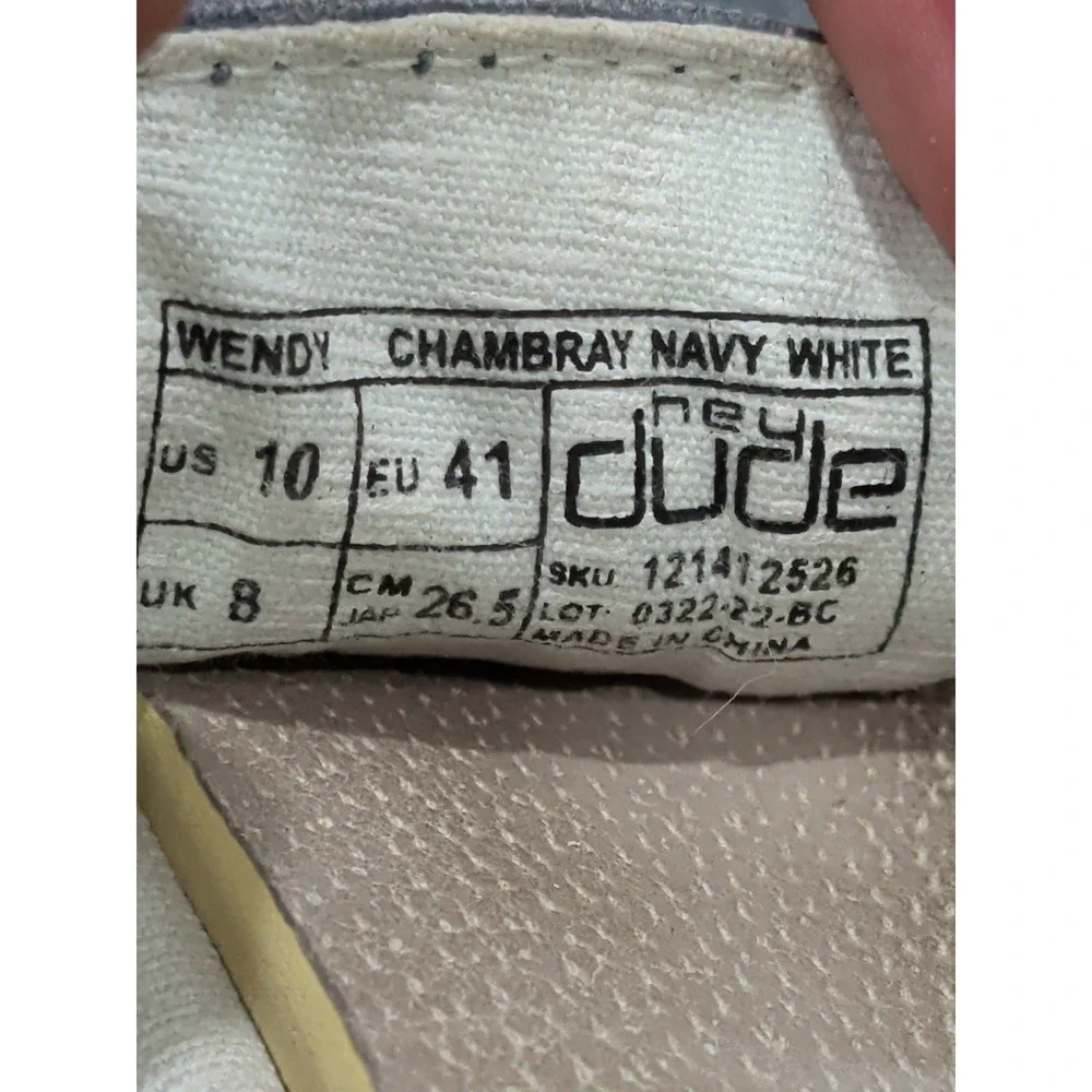 Hey Dude Women's Size 10 EU 41 Wendy Chambray Navy White Shoes Slip on Loafer